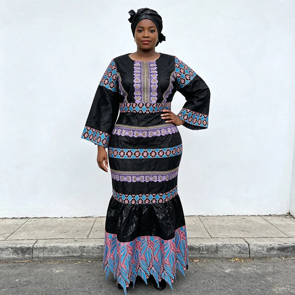 African Embroidery Middle East Plus Size Dashiki African Dress Abaya Women Dress Robe With Scarf