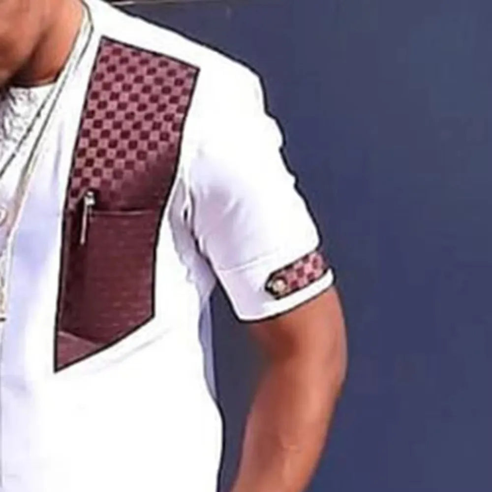 M-4XL Dashiki T-shirt Men's Summer and Autumn Round Neck Stitching Short-sleeved African Ethnic Style Casual Men's Shirt