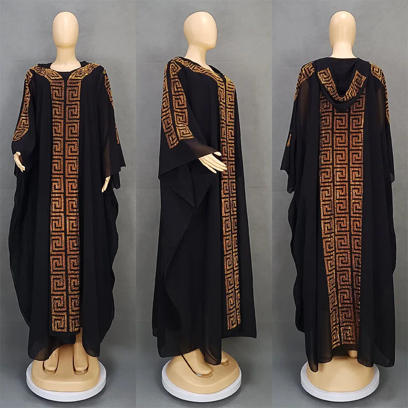 High Quality Middle Ease Arab African Rhinestone Dress Long Dress Plus Size Kaftan African Robe With Inner Dress