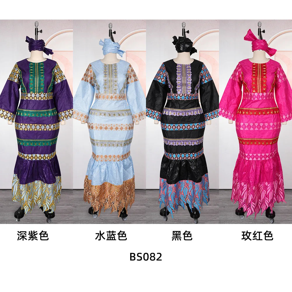 African Embroidery Middle East Plus Size Dashiki African Dress Abaya Women Dress Robe With Scarf
