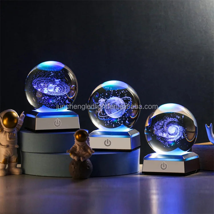 Christmas Atmosphere Desk Table USB Powered Carved 3D Crystal Ball Led Night Lamp Bedroom Decoration