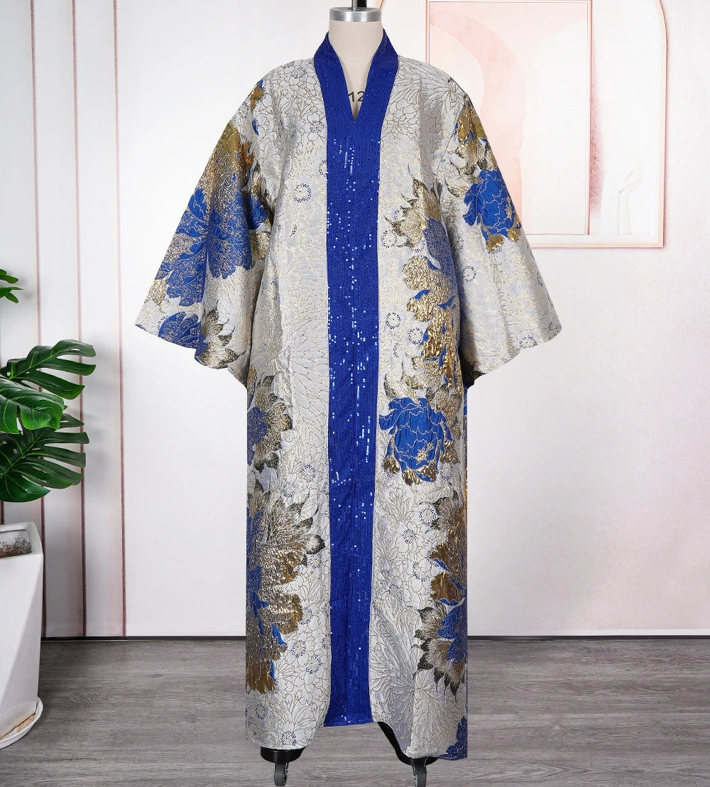 J2 Fashion African Dresses Women Clothing Jacquard Printed Patchwork Sequined Loose Robe Dashiki Dresses Boubou Dress With Scarf