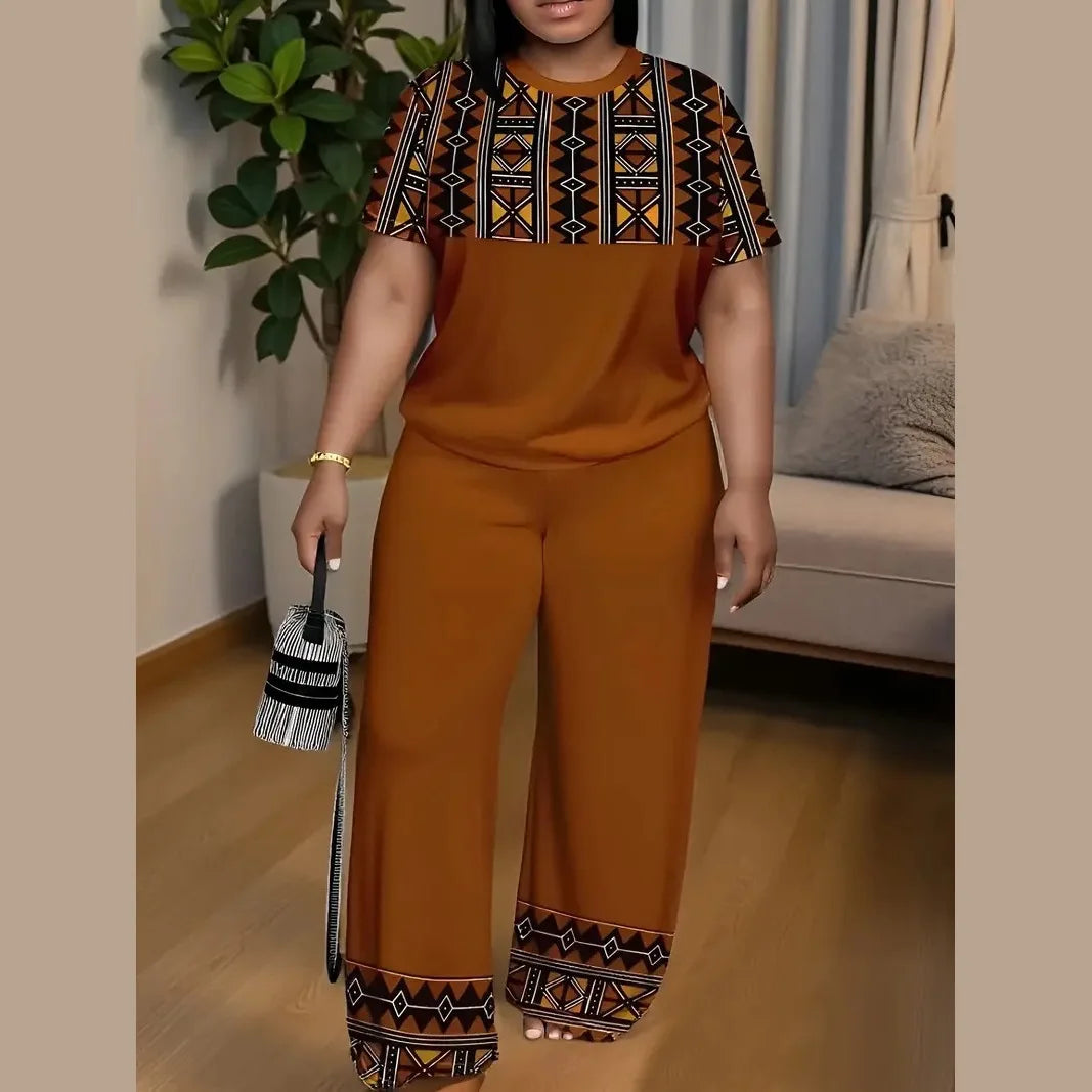 Casual Ethnic Style Dashiki Material Inspired Summer Africa Plus Size Women Clothing Two Piece Set Casual