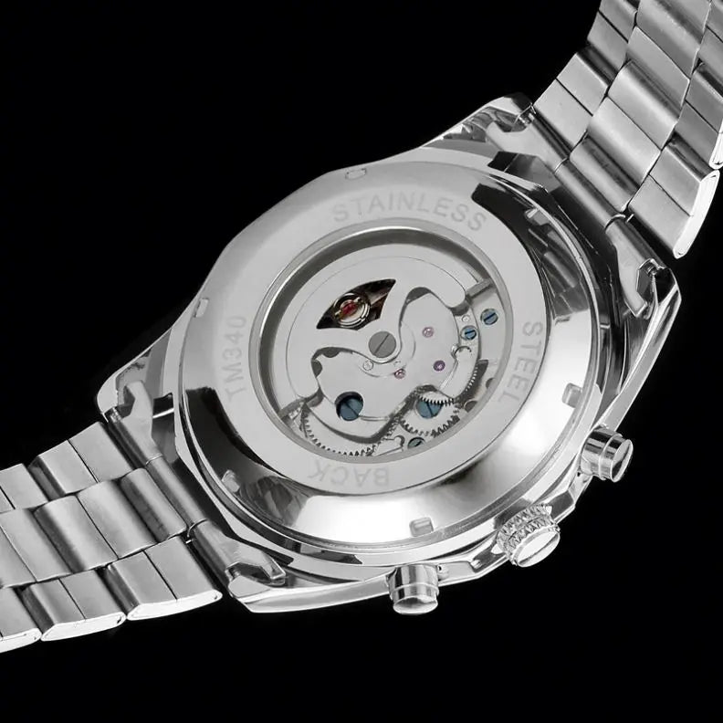 WINNER 8042 Presidential Silver Boys Mechanical Watch new Steel Strap Water Proof skeleton Automatic Gear Business Reloj Watch