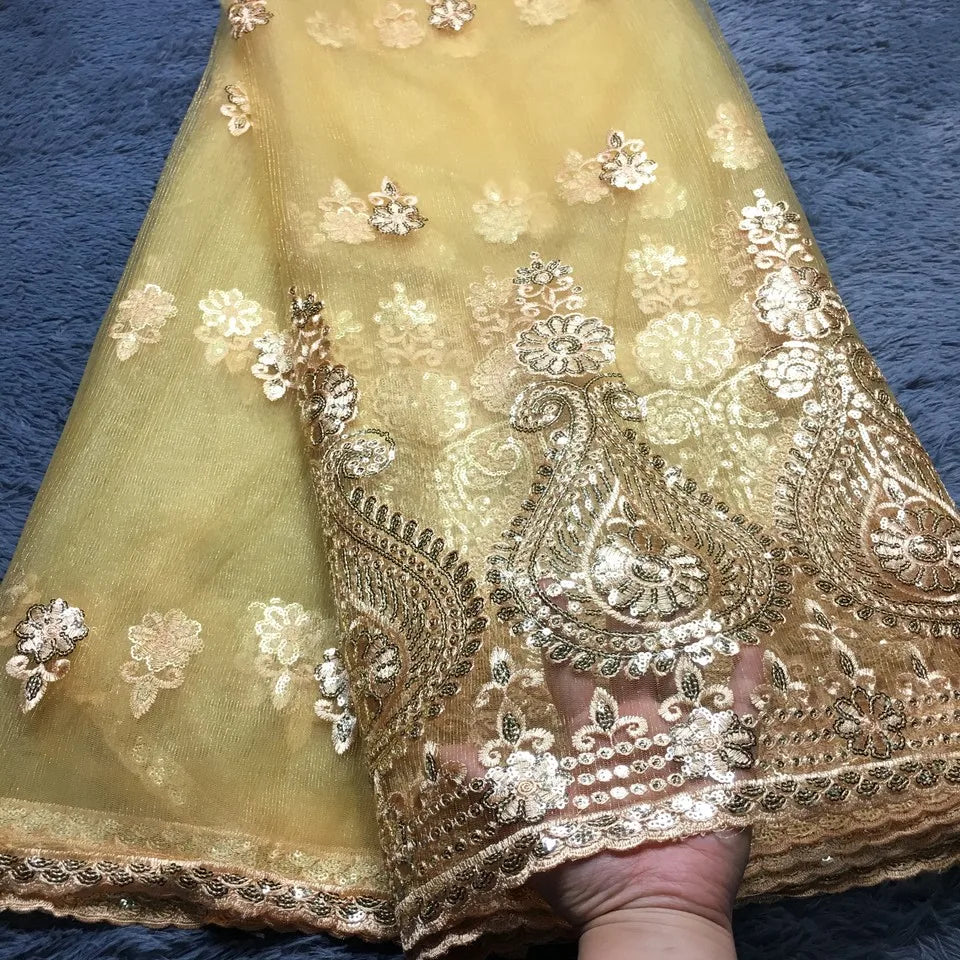 African Lace Fabric 2025 High Quality Lace Fabrics 5 Yards Sequins French Tulle Lace Nigerian Fabric for Sewing Dress M1941