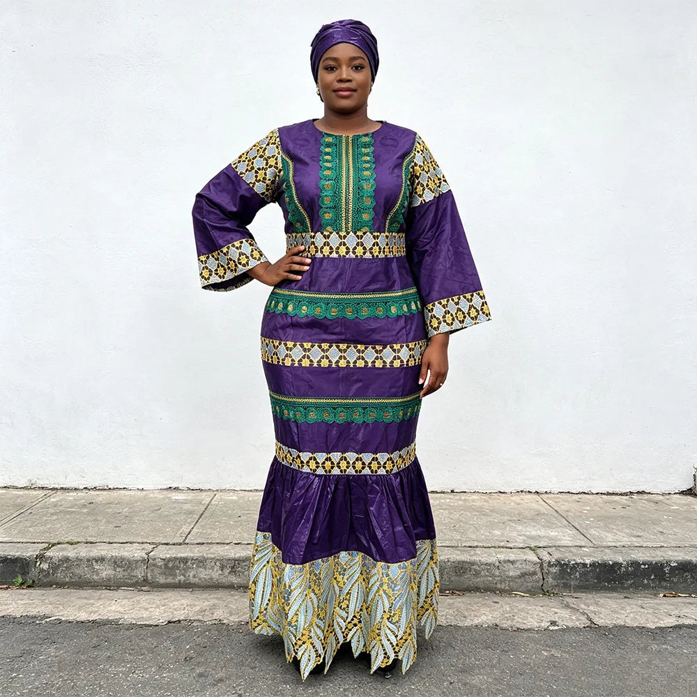 African Embroidery Middle East Plus Size Dashiki African Dress Abaya Women Dress Robe With Scarf