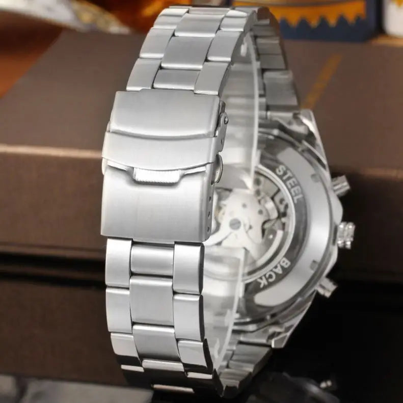 WINNER 8042 Presidential Silver Boys Mechanical Watch new Steel Strap Water Proof skeleton Automatic Gear Business Reloj Watch