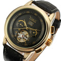 JARAGER 1655  High Quality Brown Unisex Mechanical Watch Latest PU Leather Strap 3 Dials Skeleton  Business Watch Design