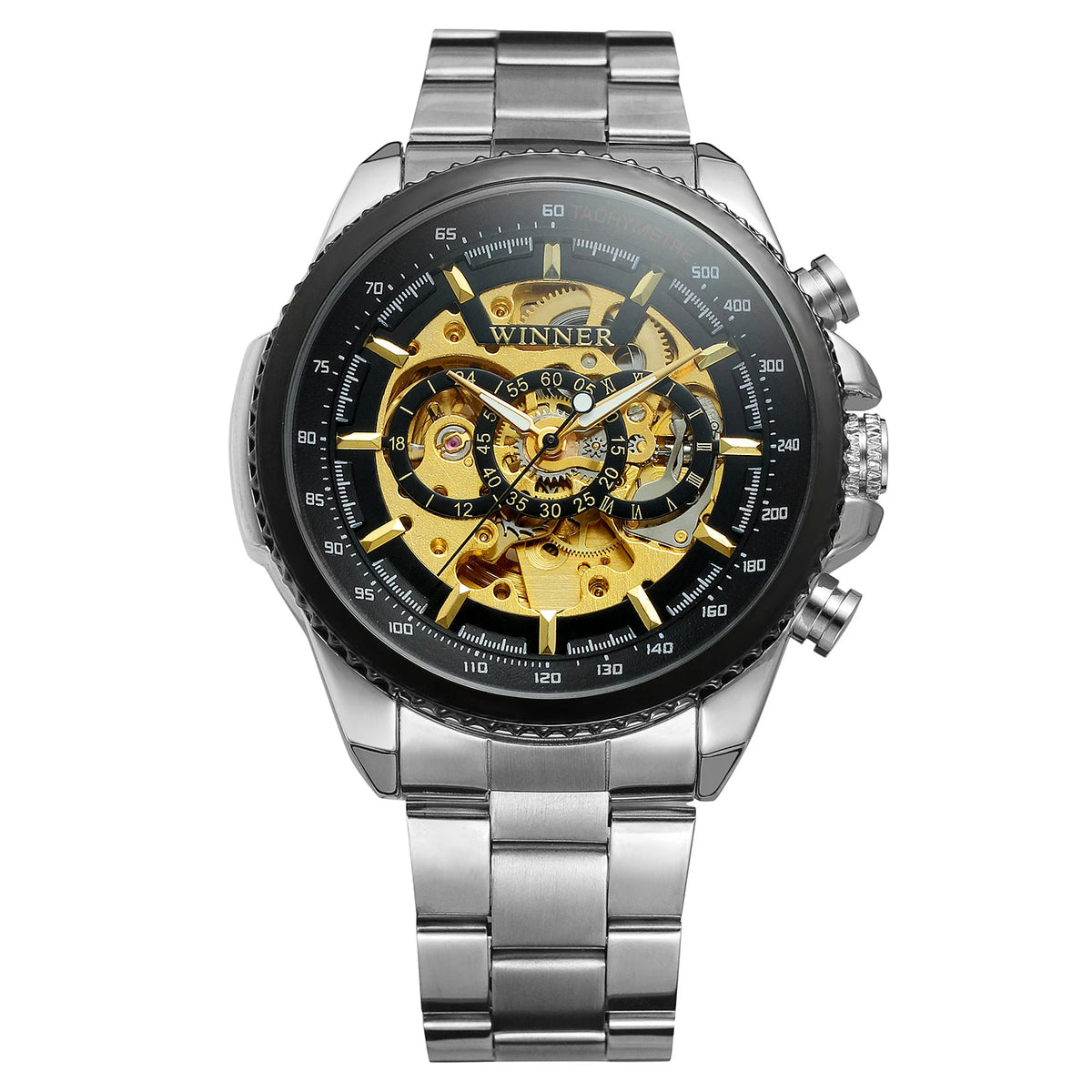 Guangzhou Relogio T Winner OEM Boys Stylish Gold Male  Watches Custom Luxury Mens Skeleton  Automatic Stainless Mechanical Watch