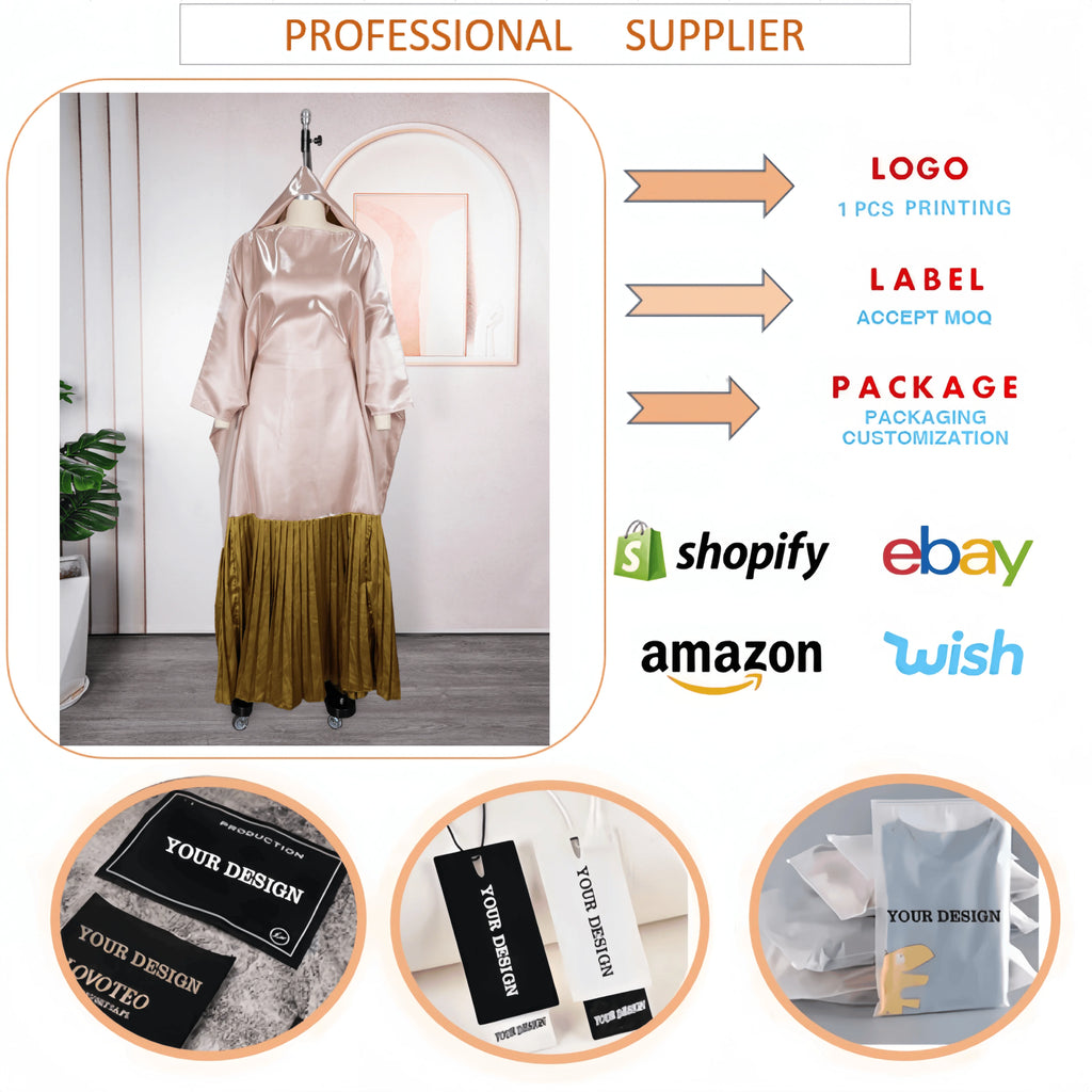 J981 Fashion Plus Size African Kaftan Dresses Color Blocked batwing Sleeve Pleated Long Dashiki Robe Boubou Dress for Women