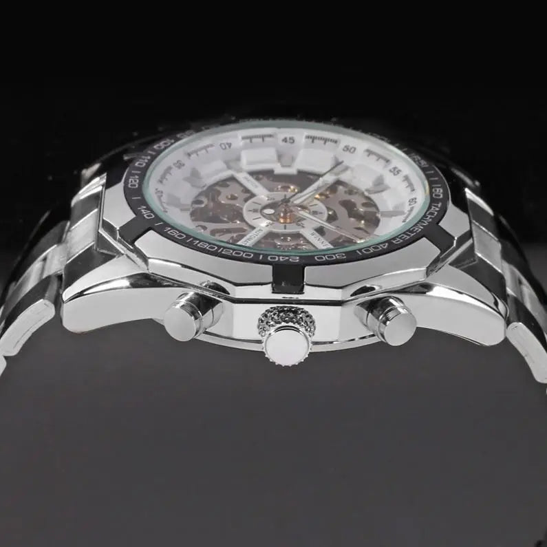 WINNER 8042 Presidential Silver Boys Mechanical Watch new Steel Strap Water Proof skeleton Automatic Gear Business Reloj Watch