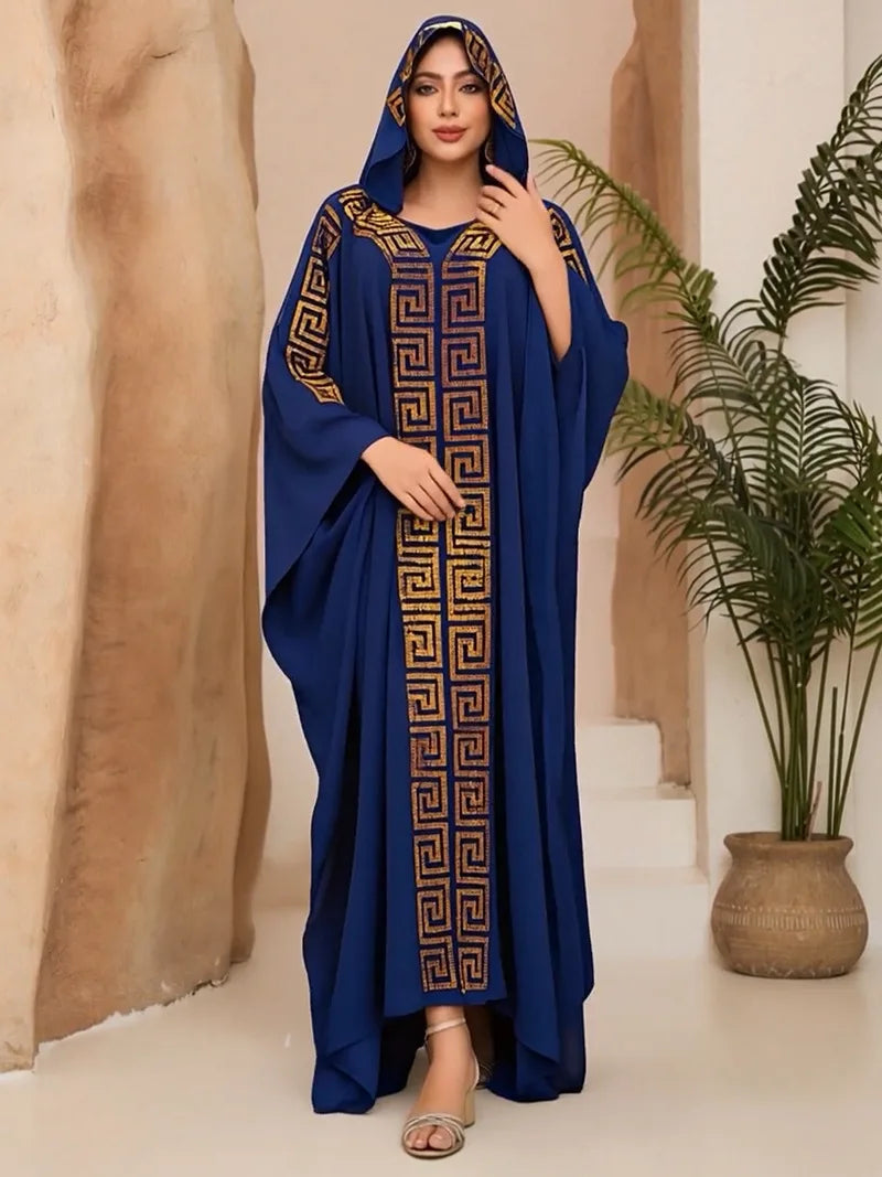 High Quality Middle Ease Arab African Rhinestone Dress Long Dress Plus Size Kaftan African Robe With Inner Dress