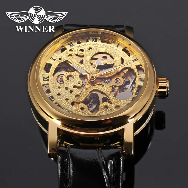 Lady Gift Saat Black Roman Number Female New Design Fashion Girls Watches Women Minimalist Skeleton Cheap Mechanical Wrist Watch