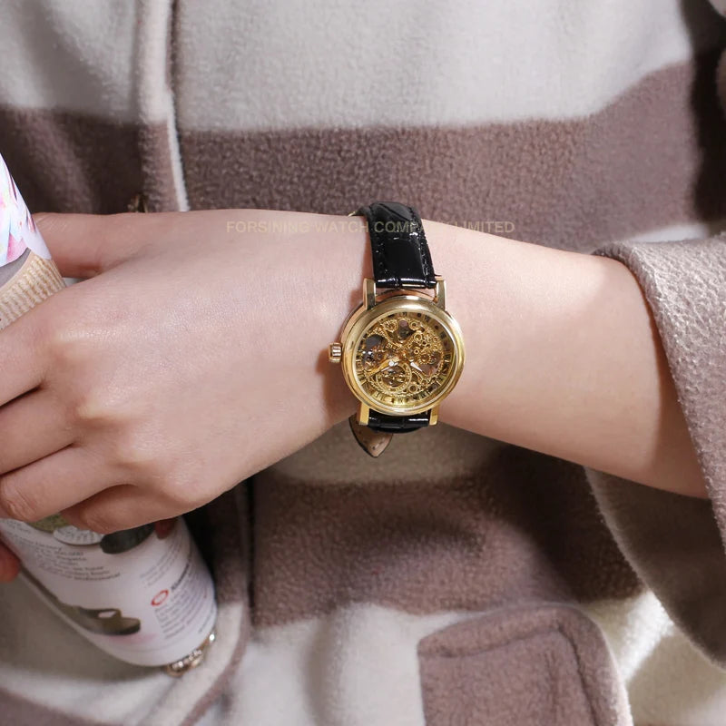 Lady Gift Saat Black Roman Number Female New Design Fashion Girls Watches Women Minimalist Skeleton Cheap Mechanical Wrist Watch