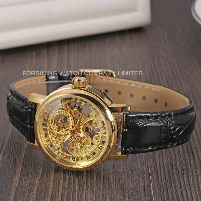 Lady Gift Saat Black Roman Number Female New Design Fashion Girls Watches Women Minimalist Skeleton Cheap Mechanical Wrist Watch
