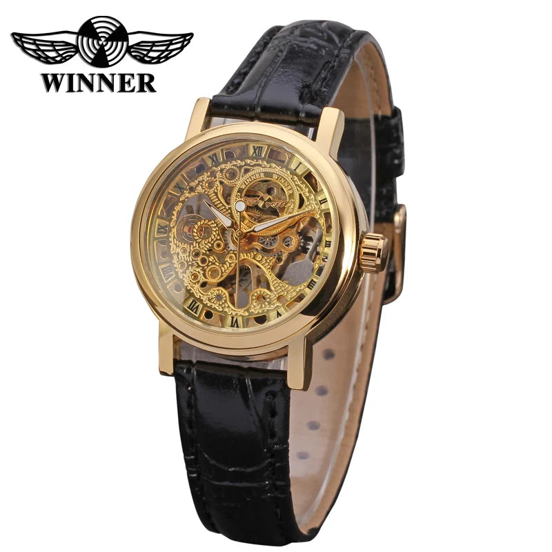 Lady Gift Saat Black Roman Number Female New Design Fashion Girls Watches Women Minimalist Skeleton Cheap Mechanical Wrist Watch