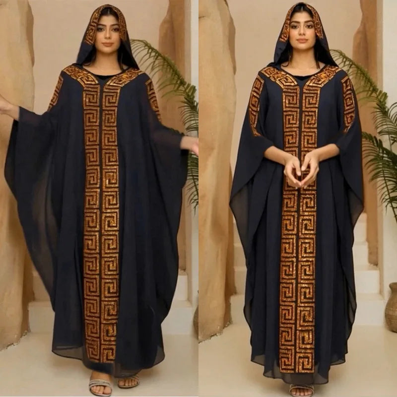 High Quality Middle Ease Arab African Rhinestone Dress Long Dress Plus Size Kaftan African Robe With Inner Dress