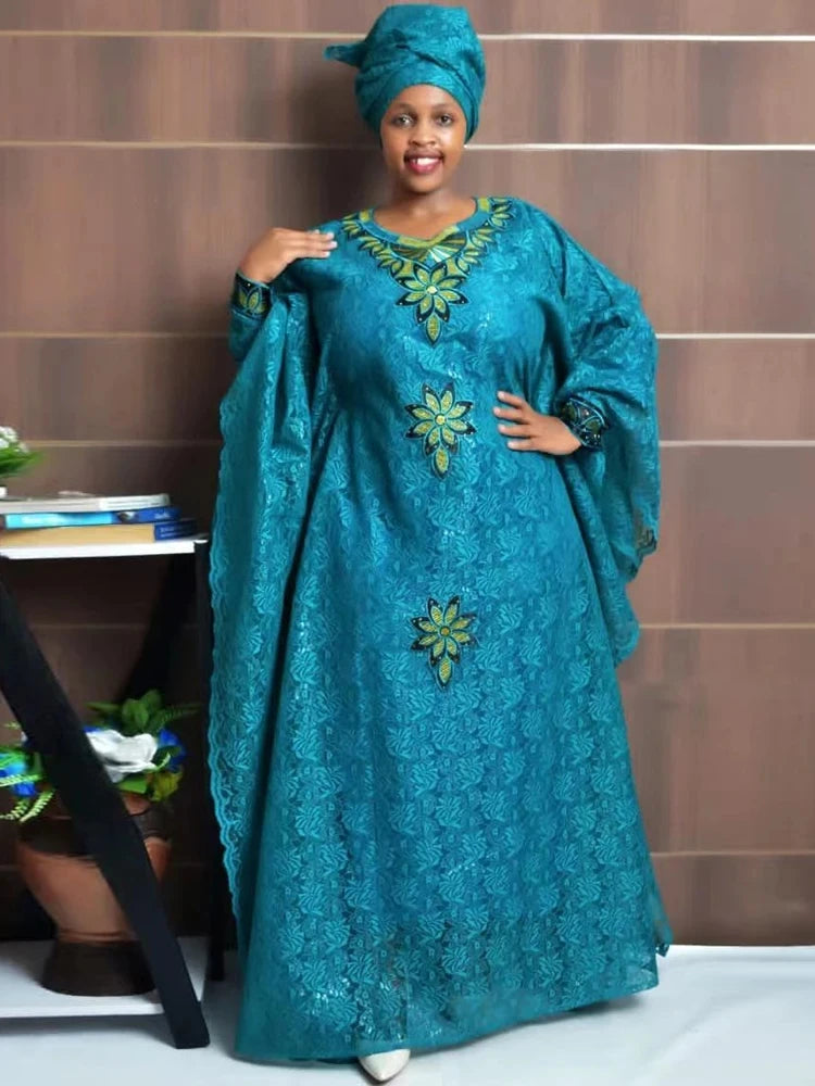 Dubai African Lace Dresses for Women Hijab Abaya Wedding Party Evening Gown Elegant Ladies Clothing Loose Boubou Long Dress