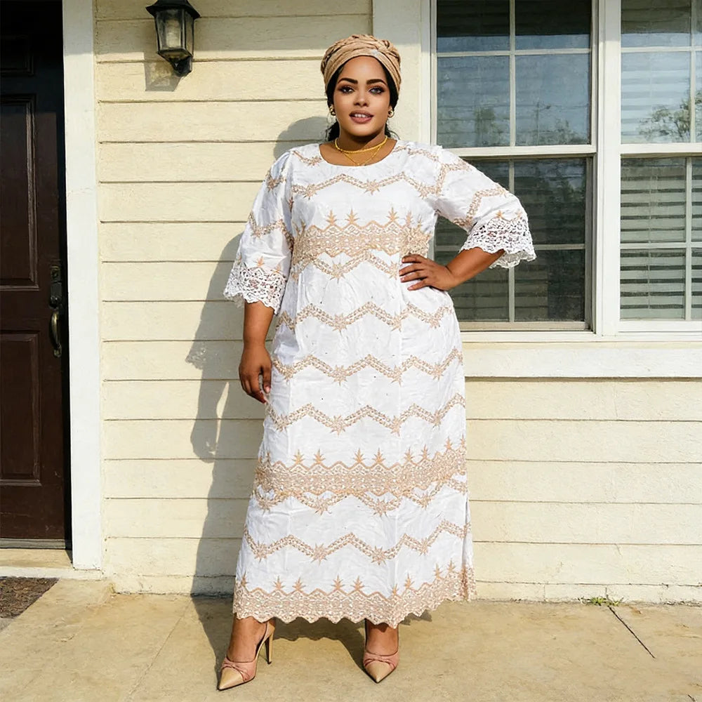 African Embroidery Middle East Plus Size Dashiki African Dress Abaya Women Dress Robe With Scarf