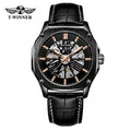Winner Top Brand Mens Automatic Watch Rose Golden Hollow Skeleton Leather Wrist Watches Male Business Mechanical Clock Dropship