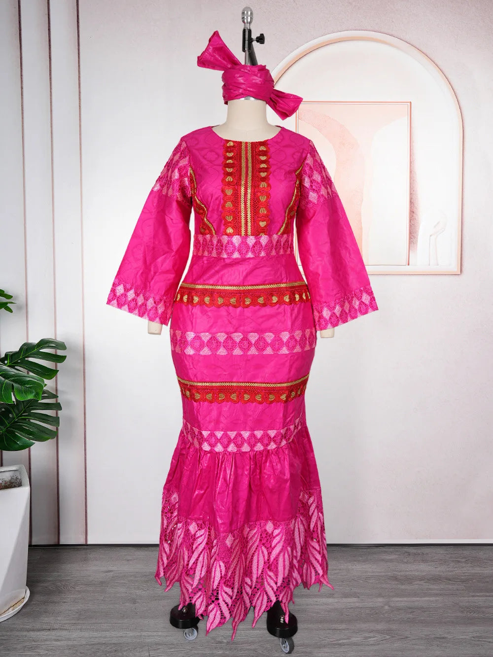 African Embroidery Middle East Plus Size Dashiki African Dress Abaya Women Dress Robe With Scarf