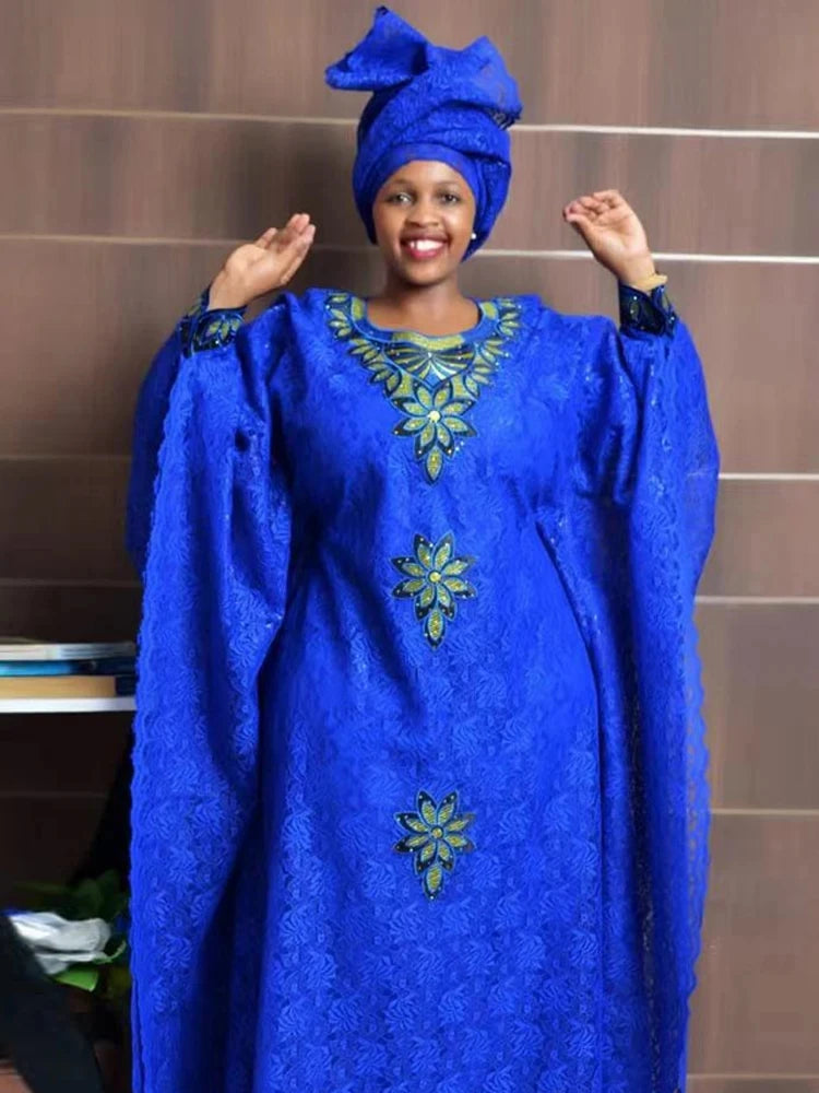 Dubai African Lace Dresses for Women Hijab Abaya Wedding Party Evening Gown Elegant Ladies Clothing Loose Boubou Long Dress