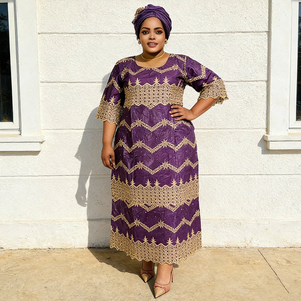 African Embroidery Middle East Plus Size Dashiki African Dress Abaya Women Dress Robe With Scarf