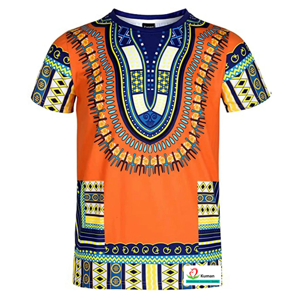 Men Summer Short Sleeve T Shirt with African Style Striped Digital Print for European American Polyester Loose Fit