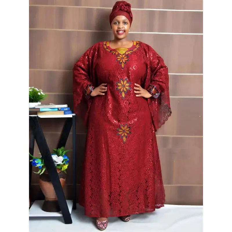 Dubai African Lace Dresses for Women Hijab Abaya Wedding Party Evening Gown Elegant Ladies Clothing Loose Boubou Long Dress