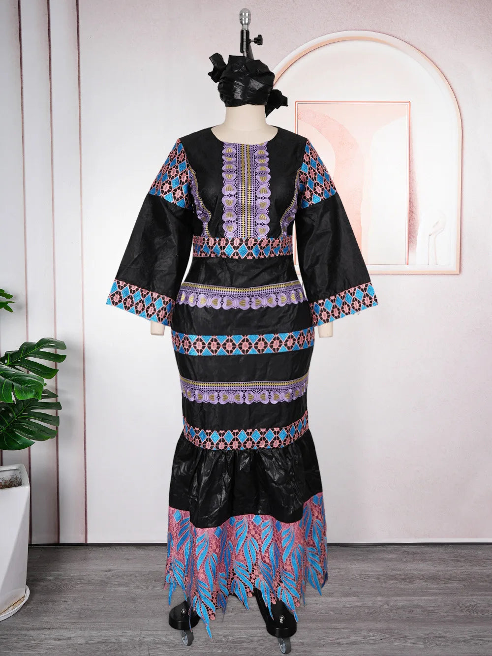African Embroidery Middle East Plus Size Dashiki African Dress Abaya Women Dress Robe With Scarf