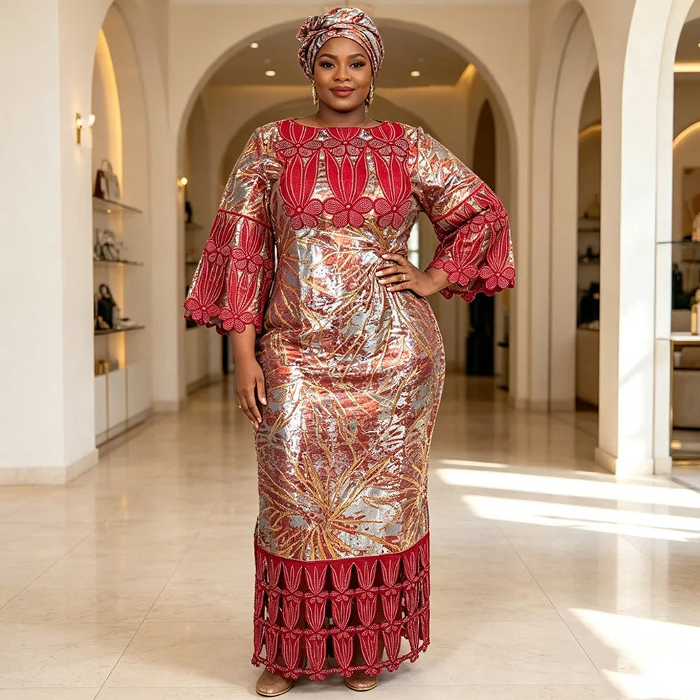 African Embroidery Middle East Plus Size Dashiki African Dress Abaya Women Dress Robe With Scarf