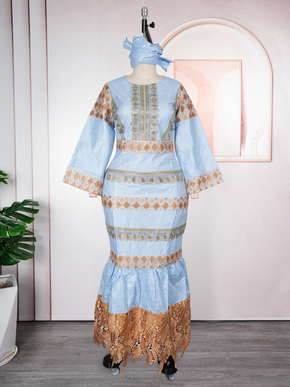 African Embroidery Middle East Plus Size Dashiki African Dress Abaya Women Dress Robe With Scarf