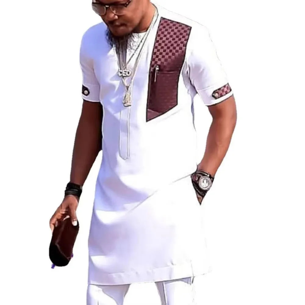 M-4XL Dashiki T-shirt Men's Summer and Autumn Round Neck Stitching Short-sleeved African Ethnic Style Casual Men's Shirt