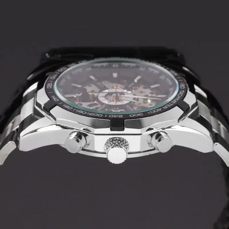 WINNER 8042 Presidential Silver Boys Mechanical Watch new Steel Strap Water Proof skeleton Automatic Gear Business Reloj Watch