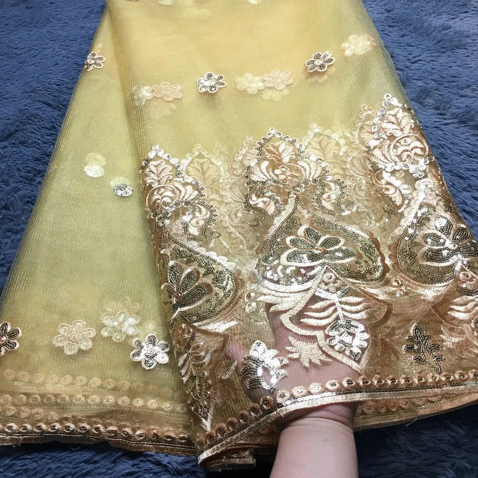African Lace Fabric 2025 High Quality Lace Fabrics 5 Yards Sequins French Tulle Lace Nigerian Fabric for Sewing Dress M1941