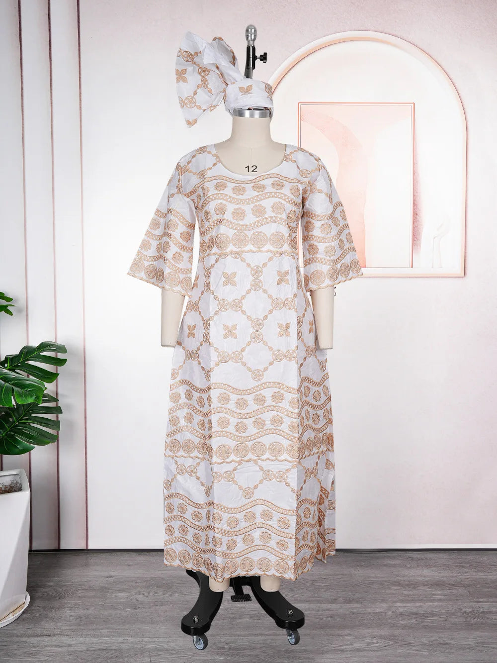 African Embroidery Middle East Plus Size Dashiki African Dress Abaya Women Dress Robe With Scarf