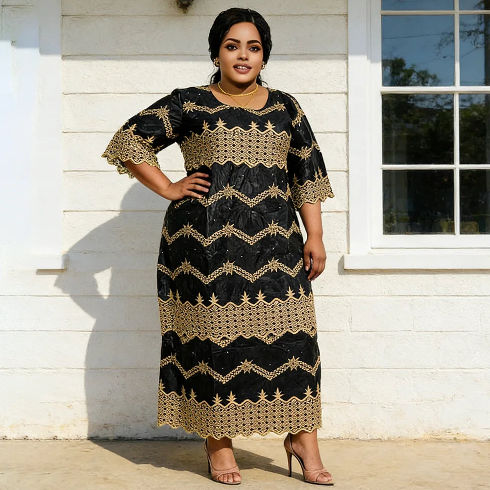 African Embroidery Middle East Plus Size Dashiki African Dress Abaya Women Dress Robe With Scarf
