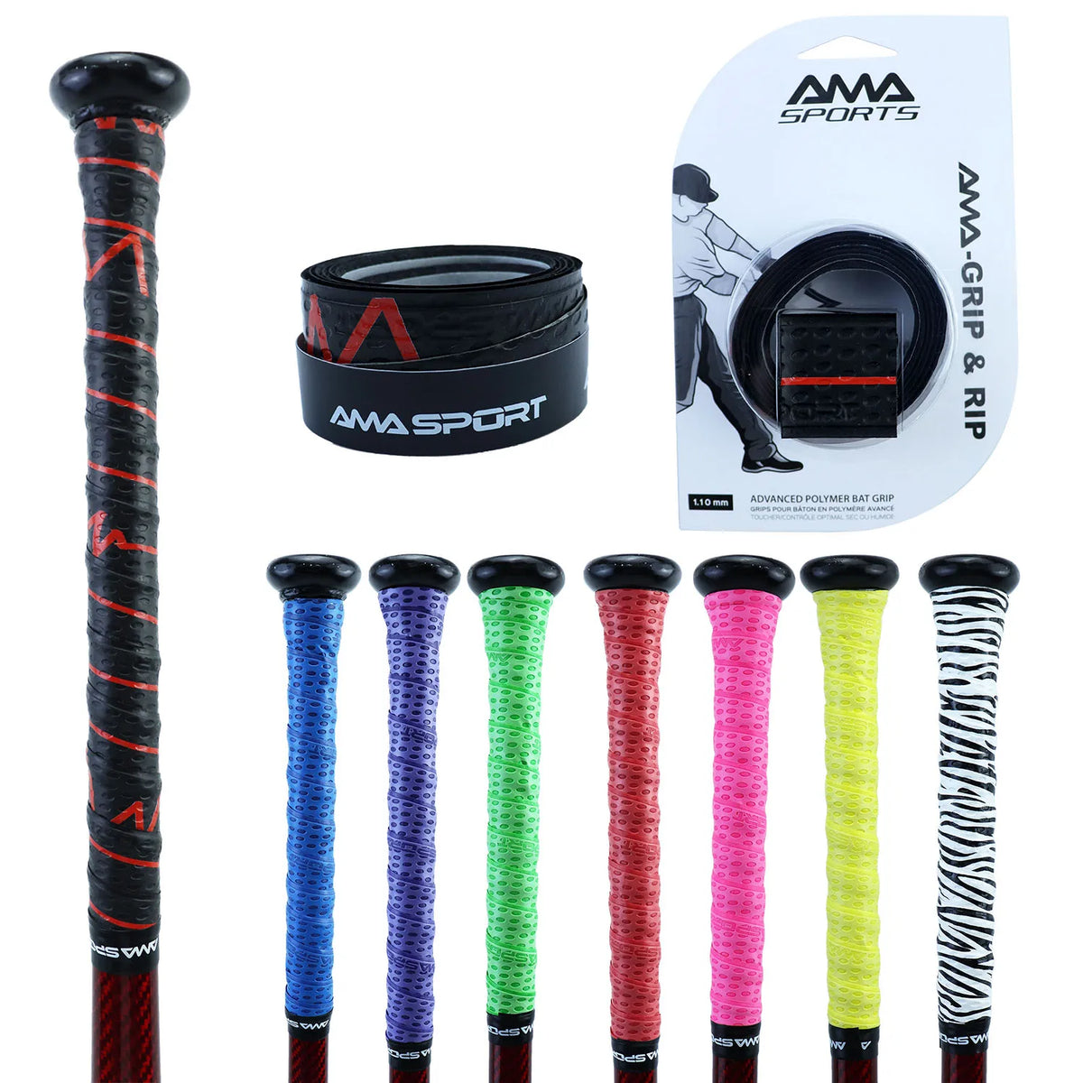 AMA SPORT New Custom 1.1mm Cinta Adhesiva Para Agarre De mango De Bate De Béisbol Baseball Bat Handle Grip Wrap Sweatband Tape
