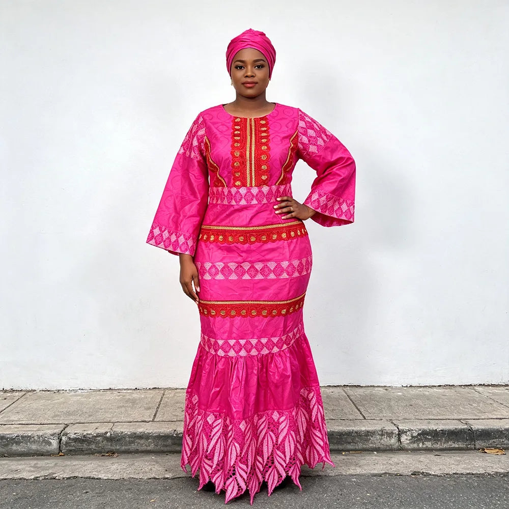 African Embroidery Middle East Plus Size Dashiki African Dress Abaya Women Dress Robe With Scarf