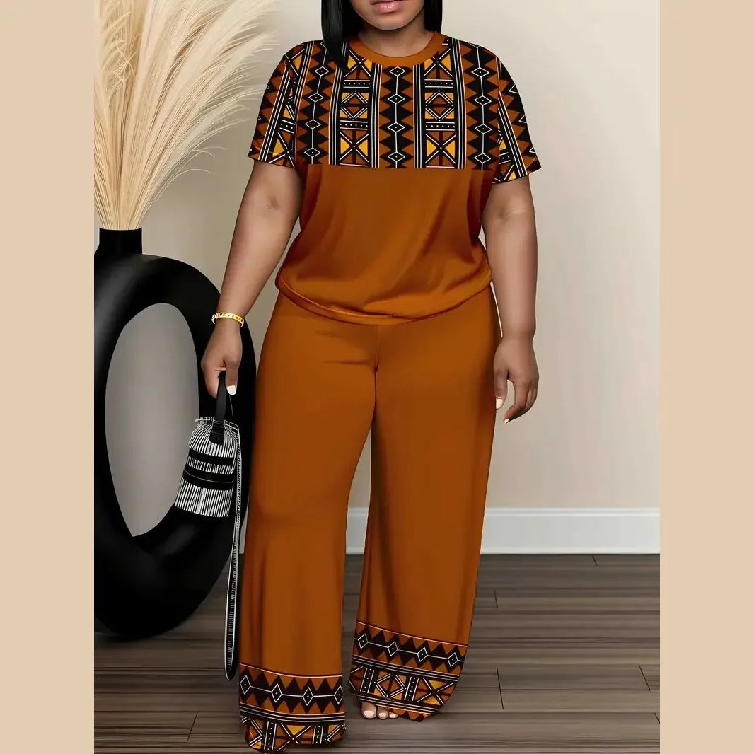Casual Ethnic Style Dashiki Material Inspired Summer Africa Plus Size Women Clothing Two Piece Set Casual