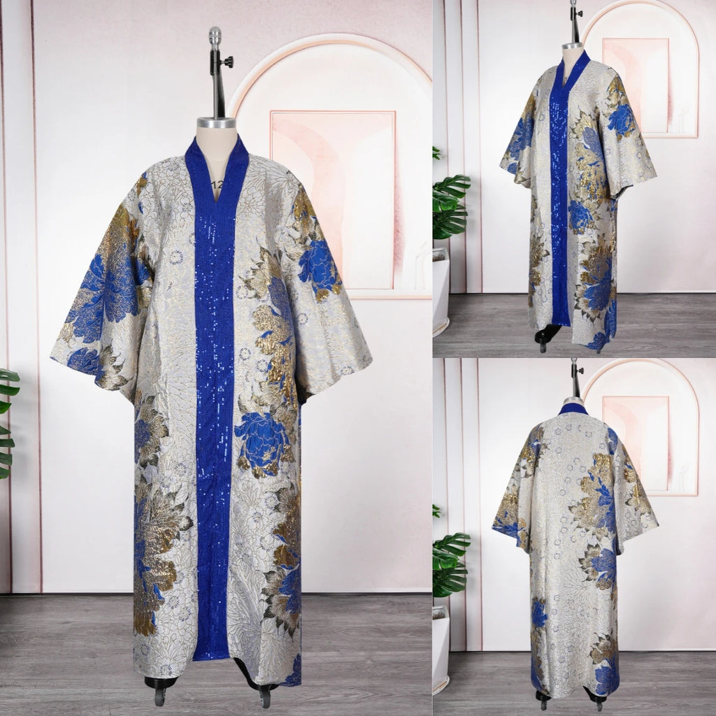 J2 Fashion African Dresses Women Clothing Jacquard Printed Patchwork Sequined Loose Robe Dashiki Dresses Boubou Dress With Scarf