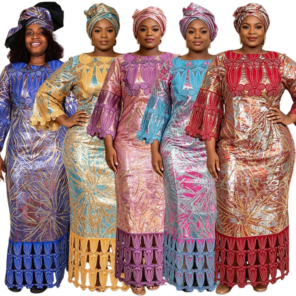 African Embroidery Middle East Plus Size Dashiki African Dress Abaya Women Dress Robe With Scarf