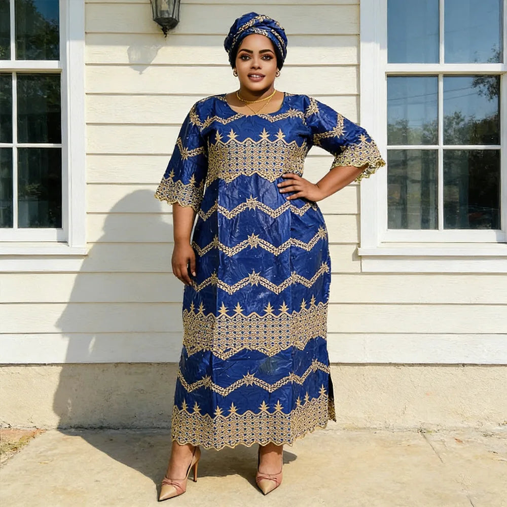 African Embroidery Middle East Plus Size Dashiki African Dress Abaya Women Dress Robe With Scarf