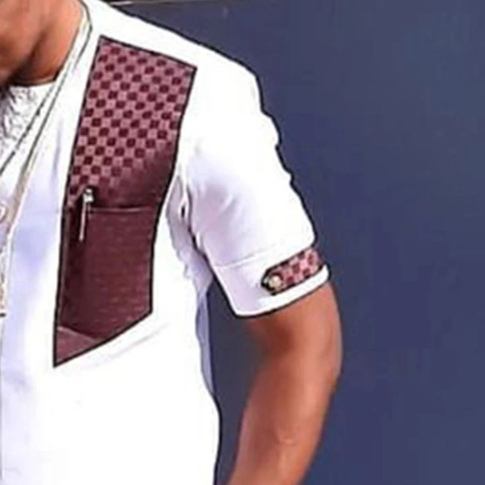 M-4XL Dashiki T-shirt Men's Summer and Autumn Round Neck Stitching Short-sleeved African Ethnic Style Casual Men's Shirt