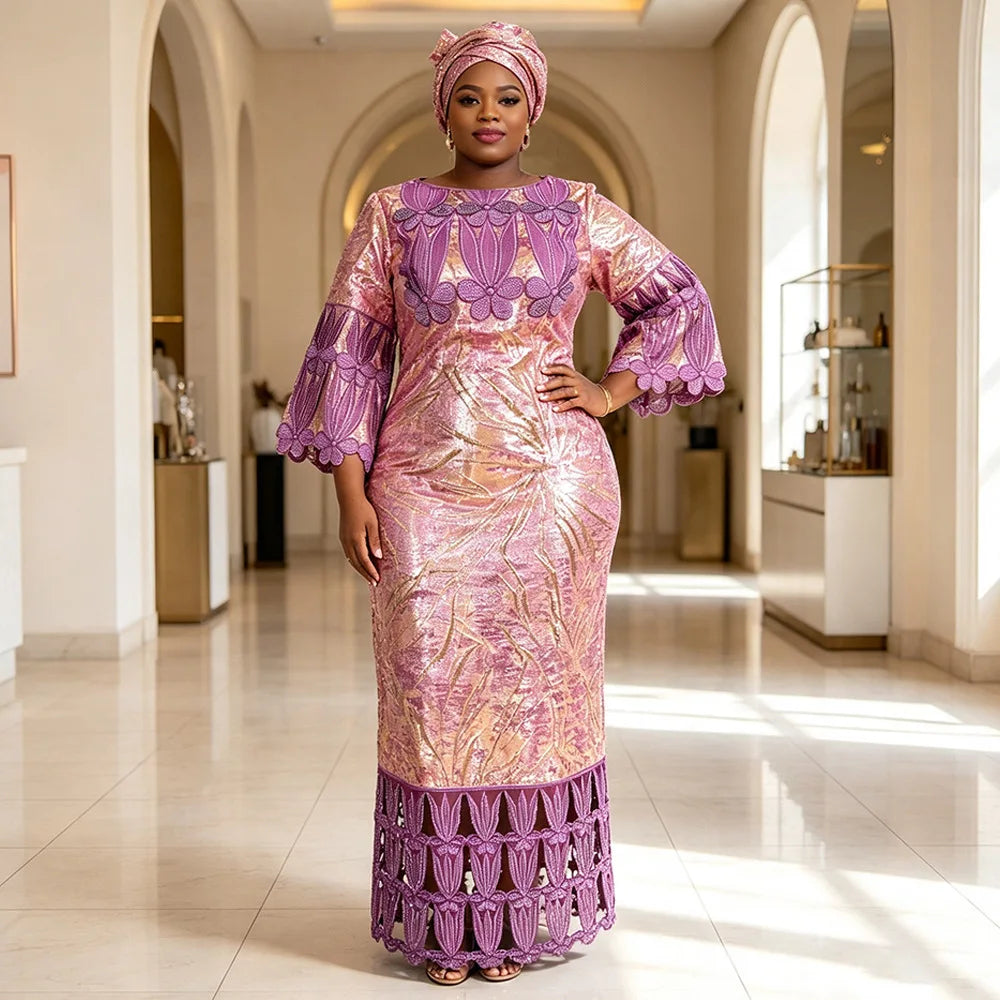 African Embroidery Middle East Plus Size Dashiki African Dress Abaya Women Dress Robe With Scarf