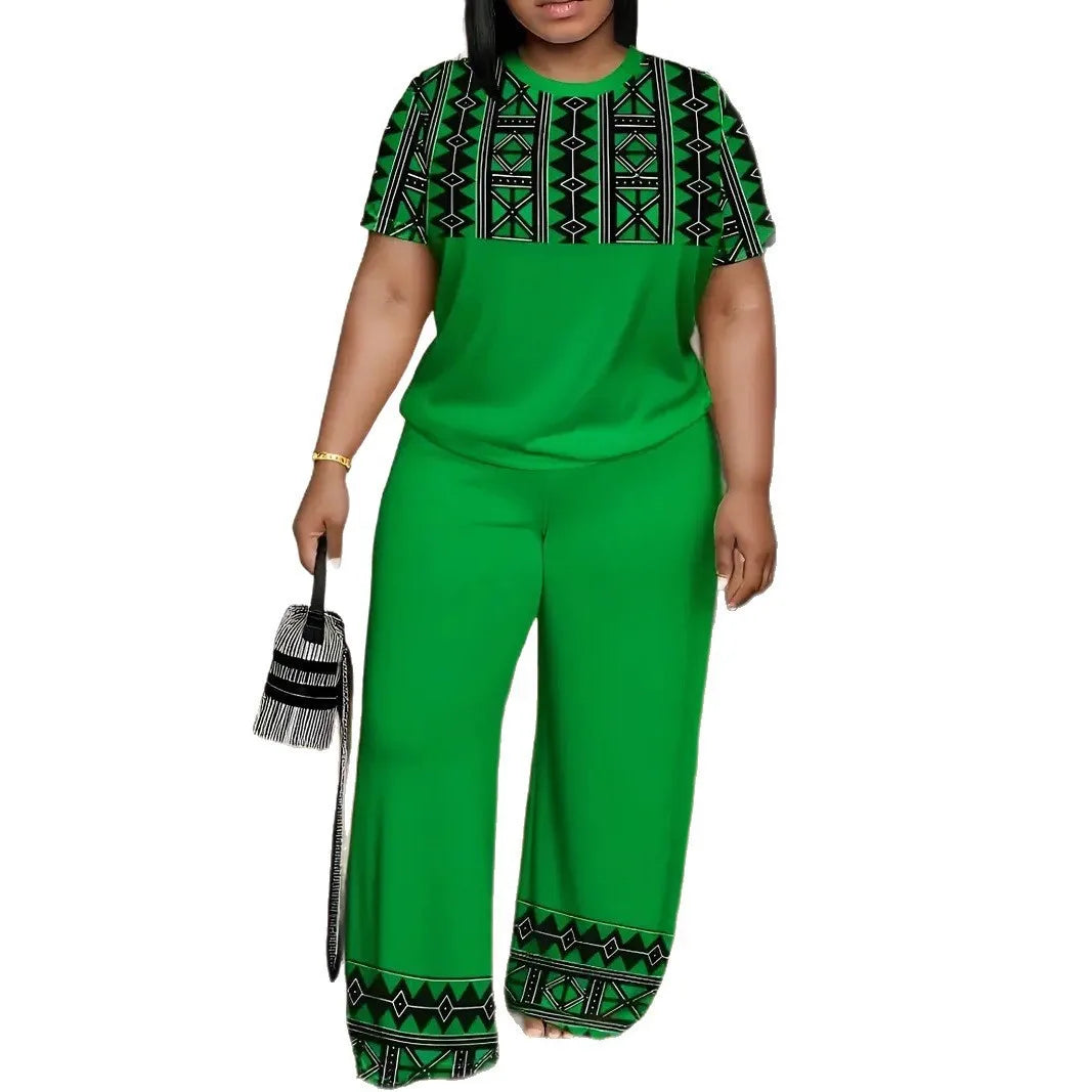 Casual Ethnic Style Dashiki Material Inspired Summer Africa Plus Size Women Clothing Two Piece Set Casual