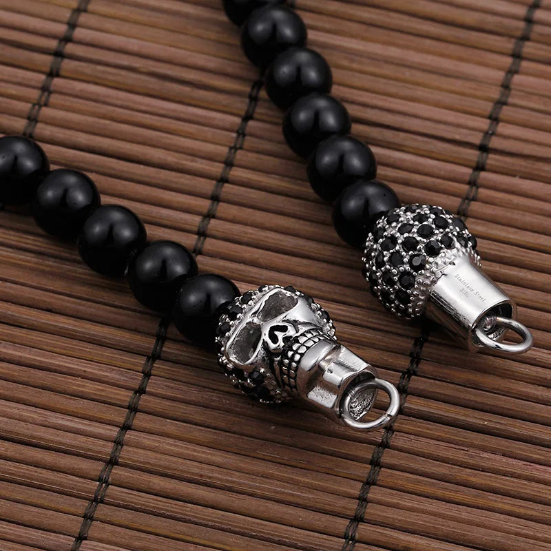 KALEN African Glass Beads Chain Necklace With Skull & Cross Pendant