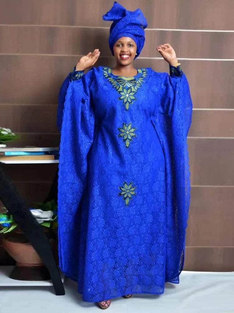 Dubai African Lace Dresses for Women Hijab Abaya Wedding Party Evening Gown Elegant Ladies Clothing Loose Boubou Long Dress