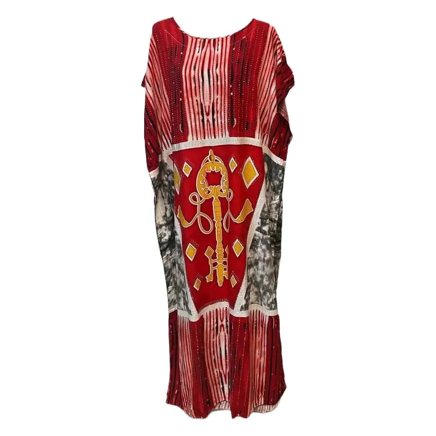 New Rayon Double-Sided Printed Rhinestone Tassel Turban Collar Women's Robe Kaftan Kimono Maxi Cover Up Dress Gown