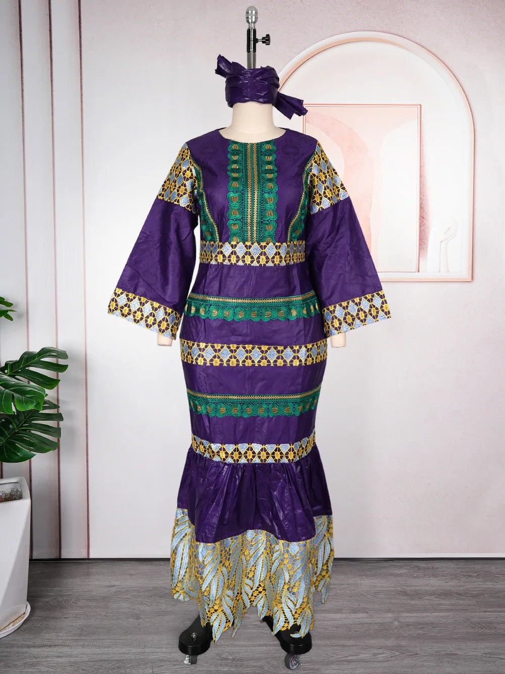 African Embroidery Middle East Plus Size Dashiki African Dress Abaya Women Dress Robe With Scarf
